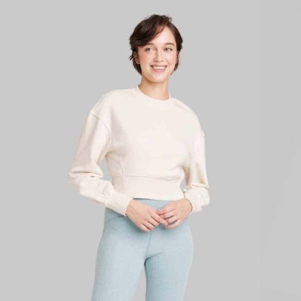 🧡 Cropped Crewneck Pullover Sweatshirt Wild Fable Target Cream - Picture 1 of 3